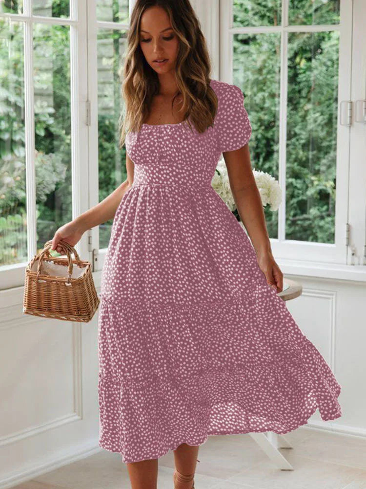 Letnia sukienka damska z bufiastymi rękawami