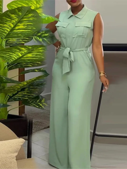 Kombinezon damski bez rękawów z szerokimi nogawkami