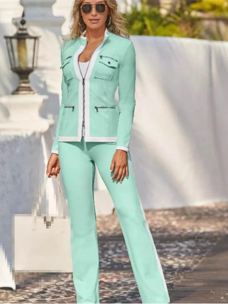 Elegancki zestaw damski z prostymi spodniami